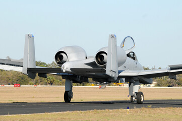 Air Force jet taxiing rear view