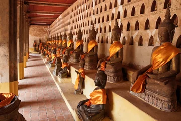 Fotobehang Rows of Buddha images and niches at Wat Si Saket, Vientiane, Laos © Michele Burgess