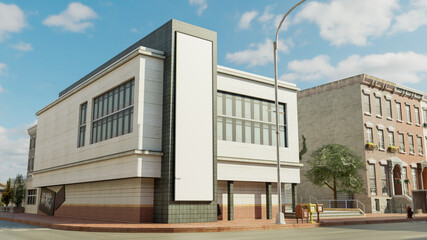 3D Mockup blank tall billboard outdoor advertising over walk street