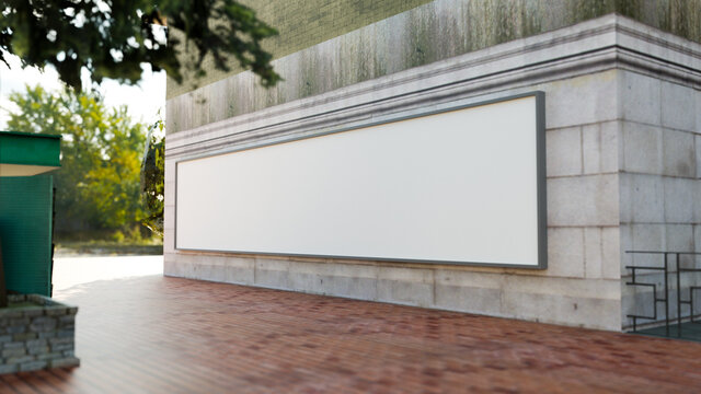 Mock Up Blank Horizontal Billboard On Wall Of Building Rendering