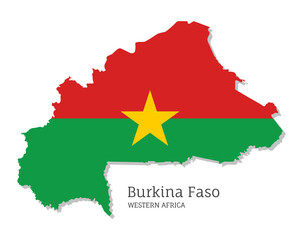 Map of Burkina Faso with national flag. Highly detailed map of Western Africa country with territory borders. Political or geographical design vector illustration on white background
