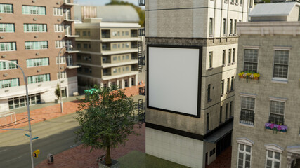 3D Mock up outdoor advertising billboard on high building wall