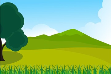 landscape with green grass and blue sky