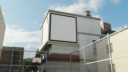 3D Mock up outdoor advertising billboard on wall of building © pixs4u