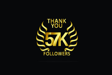 57K, 57.000 Followers celebration logotype. anniversary logo with golden and Spark light white color isolated on back background for social media - Vector