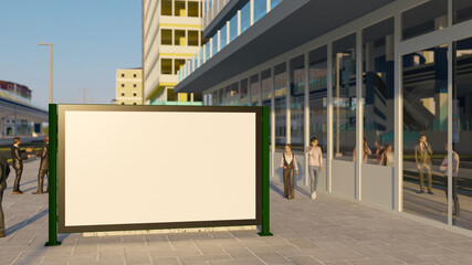 Obraz premium 3D mockup blank horizontal advertisement billboard on walk street