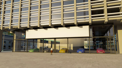 3D Mock up billboard outdoor advertising over entrance car showroom