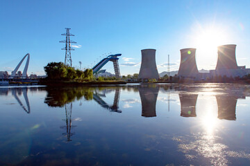 Naklejka premium chimney tower with reflection