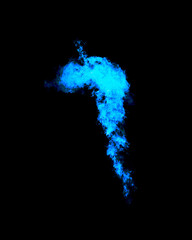 Burning gas torch isolated on black, blue fire, flame element