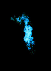 Burning gas torch isolated on black, blue flame, fire element