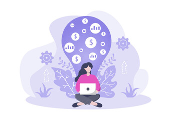 Investment Ideas Flat Illustration for Banner Business Solution, Web Page Analysis of Sales, Statistic Grow Data, Accounting, Innovative Ideas, and Cash Profits
