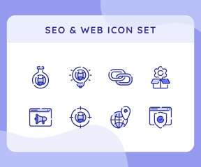 seo and web icon icons set collection package with dash line style