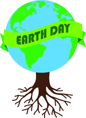Earth Globe Vector Illustration with Earth Day Banner with tree trunk underneath