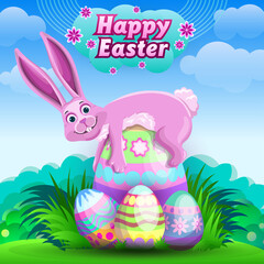 Easter Celebration greetings with bunny over a decorated egg