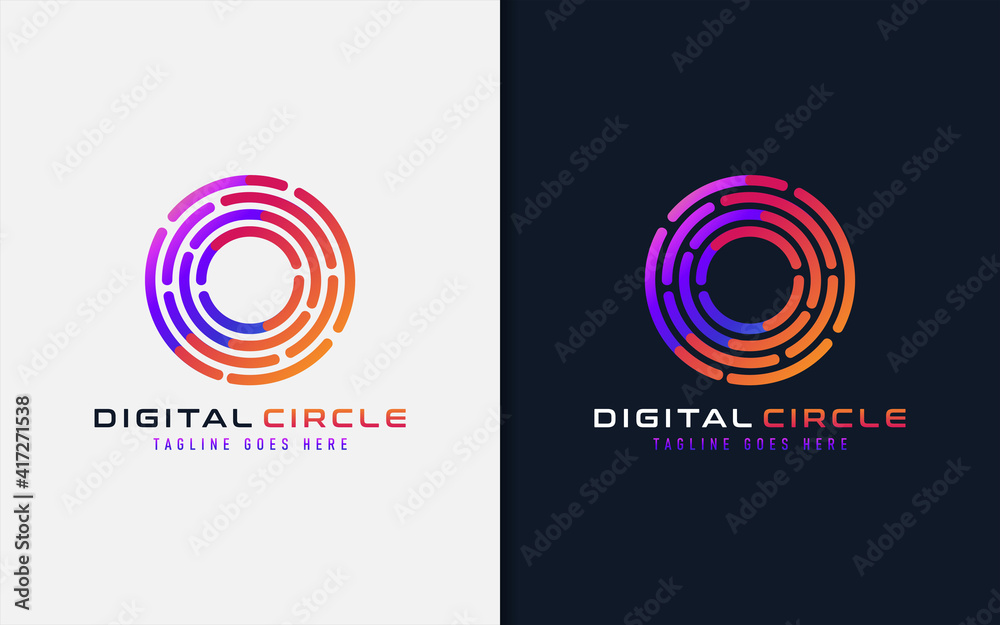 Poster digital circle logo design. creative lines circular symbol usable for business brand, tech and compa