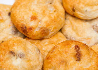 Close-up of cottage cheese pancakes, baked in the oven.