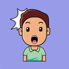 Obraz premium Cute boy emoji surprised, amazed, wow face expression cartoon illustration