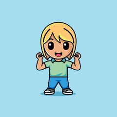 Cute girl shows her biceps. Girl power cartoon illustration