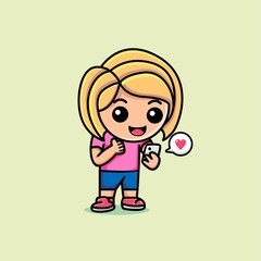 Cute girl chatting with her boyfriend through the chat app cartoon illustration