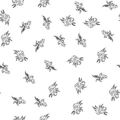 Doodle simple vector seamless pattern of hand-drawn peonies. Seamless random pattern of hand-drawn peonies. Isolated on white background.