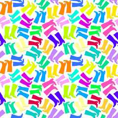 Seamless texture, pattern on a square background - shoes of different colors. Rubber or leather boots. Illustration