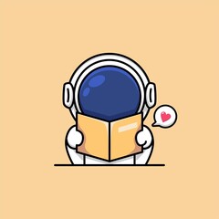 Cute astronaut reading book cartoon illustration