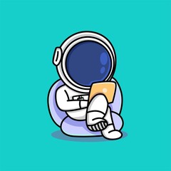 Cute astronaut working on laptop cartoon illustration