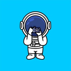 Cute astronaut hold digital camera cartoon illustration