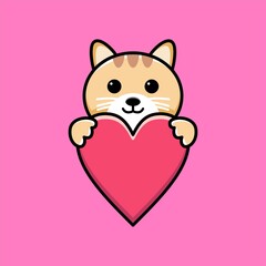 Cute cat holding heart sign cartoon illustration