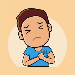 Cute boy with heart attack cartoon illustration