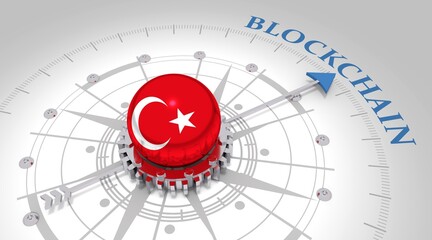 Abstract financial technology background represent blockchain. Investment financial internet technology concept. Flag of Turkey. 3D rendering