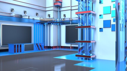News Studio, Backdrop For TV Shows .TV On Wall.3D Virtual News Studio Background, 3d illustration
