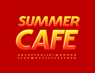 Vector bright emblem Summer Cafe. Gradient color Font. Stylish Alphabet Letters and Numbers set