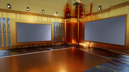 News Studio, Backdrop For TV Shows .TV On Wall.3D Virtual News Studio Background, 3d illustration