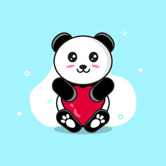 Cute panda hugging a love heart vector icon illustration