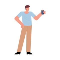 young man drinking coffee character