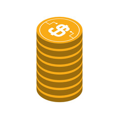 money coins stacks currency digital isometric icon isolated