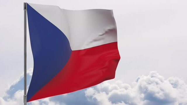 Czech Republic flag on pole with sky background seamless loop 3d animation
