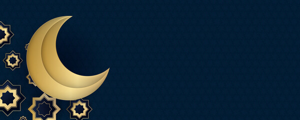 Obraz na płótnie Canvas blue gold ramadan kareem islamic greeting card background vector illustration. Ramadan Kareem set of posters or invitations design with 3d paper cut islamic lanterns, stars and moon on gold and blue
