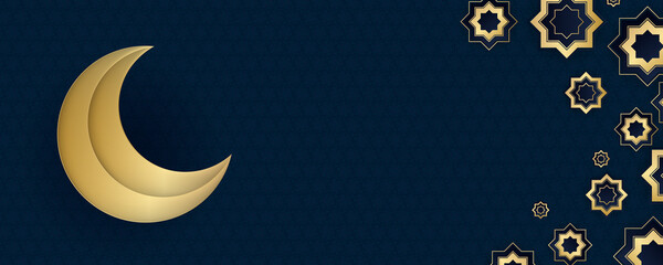 Obraz na płótnie Canvas modern 2021 blue gold ramadan kareem islamic greeting card background vector illustration with lanterns hanging. Ramadan sale, web header and banner design with hanging intricate lanterns, poster