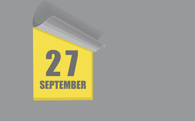 september 27. 27-th day of the month, calendar date. Gray numbers in a yellow window, on a solid isolated background. Spring month, day of the year concept