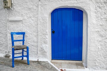Fototapeta na wymiar Blue Door in Kritsa Village Agios Nikolaos Lasithi Crete