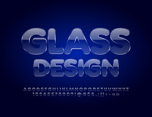 Vector Glass Alphabet. Transparent Ice Font. Crystal texture Letters and Numbers