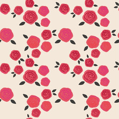 Vector seamless pattern with rose flowers - obrazy, fototapety, plakaty