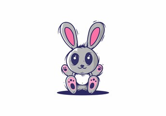 Cute grey pink rabbit illustration