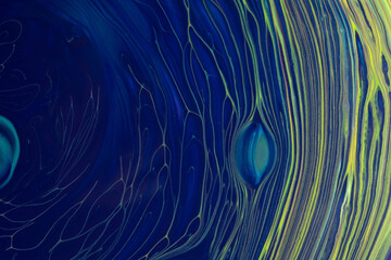 Abstract fluid art background blue and green colors. Liquid acrylic painting