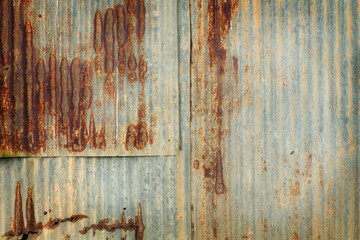 Old zinc vintage fence wall texture for background, pattern of rusty on metal panel.