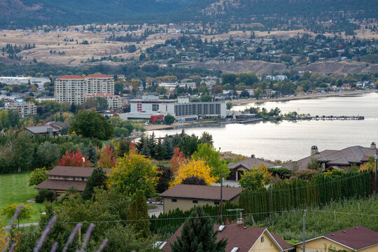 View of the Okanagan Lake on an Autumn Day. Great Reflection in Water.