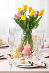 Obraz na płótnie Canvas Beautiful table setting for Easter celebration