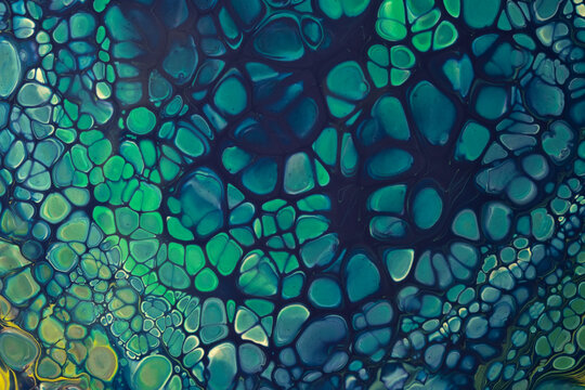 Abstract fluid or liquid art background blue and green color. Cells pattern. - Powered by Adobe